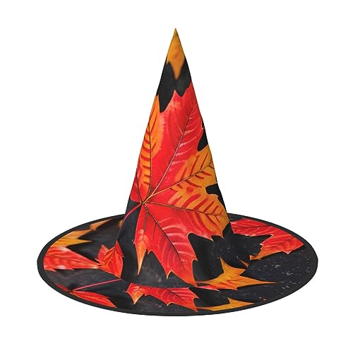 SSIMOO Schicker Halloween-Hexenhut für Damen mit roten Blättern, ultimative Wahl für das beste Halloween-Kostüm-Ensemble von SSIMOO