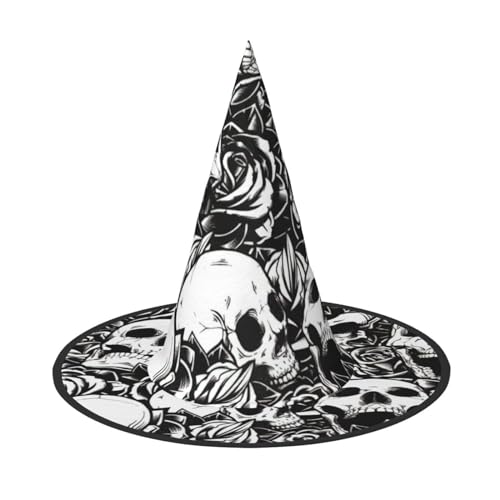 SSIMOO Schwarze Blumen Schädel Halloween Party Hut, Lustige Halloween Hut, Kostüm Zubehör Für Halloween Party Dekor, von SSIMOO