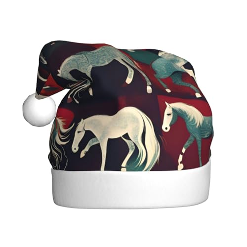 SSIMOO Verschiedene Arten von Pferden Erwachsene flauschige Weihnachtsmütze – festliche Dekoration Headwear für Parteien und Feiertage von SSIMOO