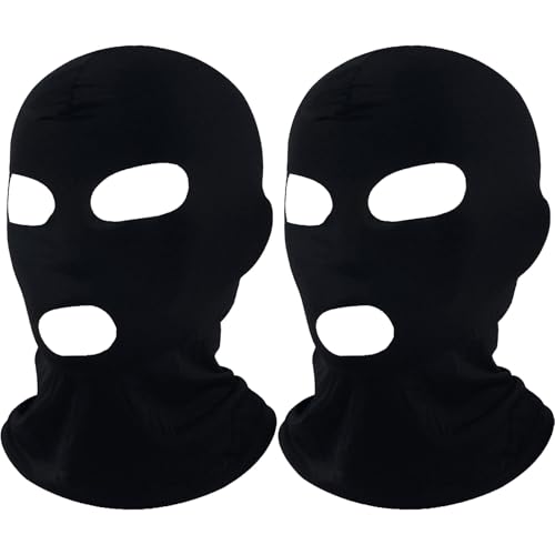 SSKHE 2 Stück Full Cover Zentai Hood Mask, Open Eyes Open Mouth Mask, Cosplay Kostüm, Schwarz, elastisch, atmungsaktiv, Balaclava Men Black Thin Full Face Mask, 3 Löcher Balaclava Skimaske für Kostüm von SSKHE