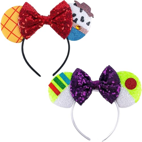 SSKHE 2 Stück Mausohren Schleife Stirnbänder Mouse Ears Haarreifen Maus Ohren Haarreif Mausohren mit Roter Schleife für Partys Feste Kostümfeste von SSKHE