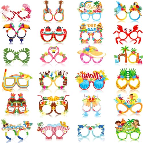 SSKHE 24 Stile Hawaii Party Brillen Maske,Hawaii Tropisch Papier Partybrillen TIKI Luau Party Gastgeschenke,Luau Party Papierbrillen,hawaiianisches tropisches Kostümzubehör für Sommer Party Zubehör von SSKHE