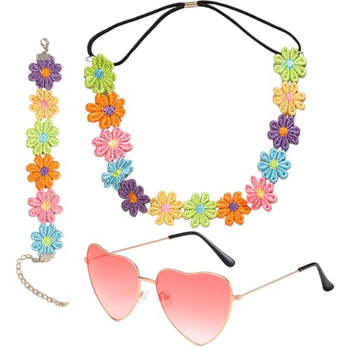 SSKHE 3 Stück Hippie Kostüm Set 60er 70er Jahre Hippie Kostüm Zubehör Halskette Gänseblümchen Sonnenblumen Stirnband Damen Hippie Accessoires Verkleidung Hippie Party Zubehör SSKHE 3 Stück Hippie Kostüm Set 60er 70er Jahre Hippie Kostüm Zubehör Halskette Gänseblümchen Sonnenblumen Stirnband Damen Hippie Accessoires Verkleidung Hippie Party Zubehör von SSKHE