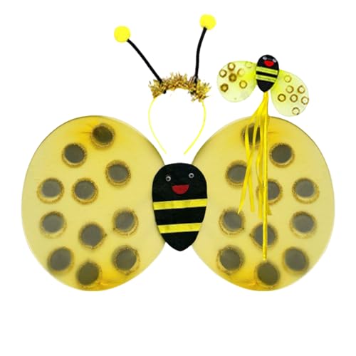 SSKHE 3 Stück Kinder Hummel Kostüm Set Stirnband Flügel Zauberstab Lustiges Insektenoutfit für Mottoparty Karneval Halloween Cosplay SSKHE 3 Stück Kinder Hummel Kostüm Set Stirnband Flügel Zauberstab Lustiges Insektenoutfit für Mottoparty Karneval Halloween Cosplay von SSKHE
