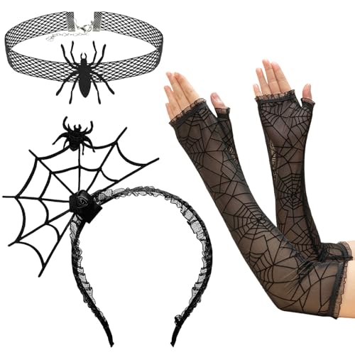 SSKHE 3 Stück Spinnen Haarreif Damen Halloween mit Halsketten und Handschuhe Spinnen Netz Haarreifen Spinnen Halsband Spinnennetz Handschuhe Punk Kostüm für Halloween Cosplay Karneval Party SSKHE 3 Stück Spinnen Haarreif Damen Halloween mit Halsketten und Handschuhe Spinnen Netz Haarreifen Spinnen Halsband Spinnennetz Handschuhe Punk Kostüm für Halloween Cosplay Karneval Party von SSKHE