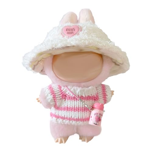 SSKHE 3-teiliges Outfit-Set für Labubu-Puppen, 17 cm, inkl. Hut + Pullover + Hose (Zubehör), niedliches Plüsch-Kleidungszubehör, ohne Puppe (Rosa) von SSKHE