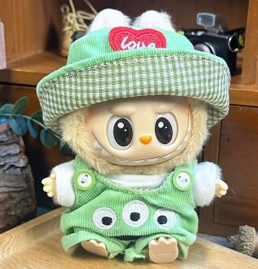 SSKHE 3-teiliges Outfit-Set für Labubu-Puppen, 17 cm, inkl. Hut + Pullover + Hose (Zubehör), niedliches Plüsch-Kleidungszubehör, ohne Puppe enthalten (grün) von SSKHE
