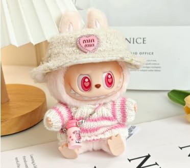 SSKHE 3-teiliges Outfit-Set für Labubu-Puppen, 17 cm, inklusive Hut + Pullover + Hose (Zubehör), niedliches Plüsch-Kleidungszubehör, ohne Puppe enthalten (Jeans) von SSKHE