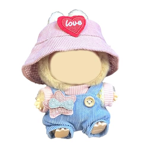 SSKHE 3-teiliges Outfit-Set für Labubu-Puppen, 17 cm, inklusive Hut + Pullover + Hose (Zubehör), niedliches Plüsch-Kleidungszubehör, ohne Puppe enthalten (Jeans) von SSKHE