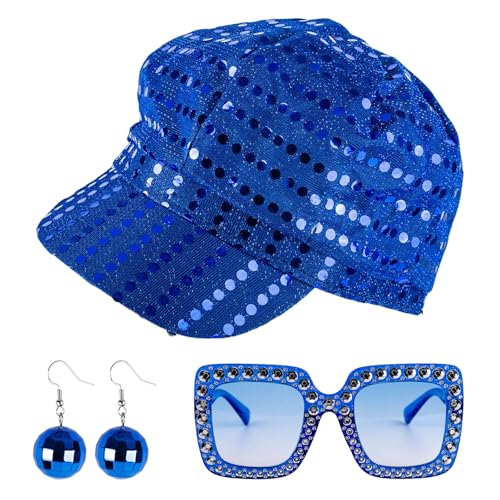 SSKHE 3Stück Set 70er Jahre Disco Zubehör Hut Abba Accessories Women Abba Outfit Damen Blau Disco Hut Quadratischen Glitzer Sonnenbrillen Ohrringe Dance Kostüm für Karneval SSKHE 3Stück Set 70er Jahre Disco Zubehör Hut Abba Accessories Women Abba Outfit Damen Blau Disco Hut Quadratischen Glitzer Sonnenbrillen Ohrringe Dance Kostüm für Karneval von SSKHE