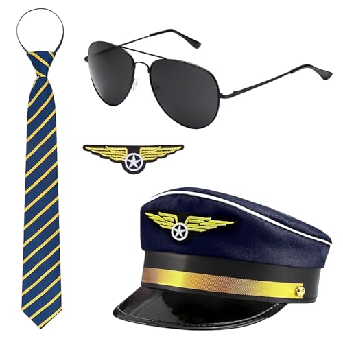 SSKHE 4-teiliges Fluglinienpilotenkostüm Pilotenkostüm Zubehör Rollenspiel Party Kostüme Geeignet für Erwachsene und Kinder SSKHE 4-teiliges Fluglinienpilotenkostüm Pilotenkostüm Zubehör Rollenspiel Party Kostüme Geeignet für Erwachsene und Kinder von SSKHE