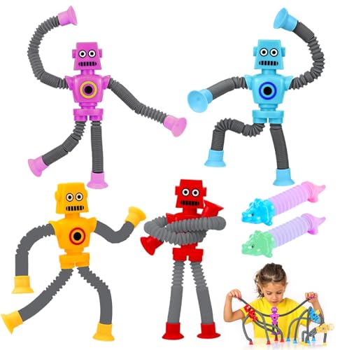 SSKHE Anti-Stress-Spielzeug, 4 Stück, Roboter mit Teleskop-Saugnapf, Fidget mit Saugrohren, Lernspielzeug mit entpackten Röhren, für Weihnachten, Geburtstagsfeier für Kinder und Erwachsene SSKHE Anti-Stress-Spielzeug, 4 Stück, Roboter mit Teleskop-Saugnapf, Fidget mit Saugrohren, Lernspielzeug mit entpackten Röhren, für Weihnachten, Geburtstagsfeier für Kinder und Erwachsene von SSKHE