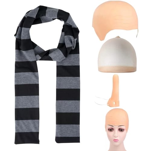 SSKHE Glatzenmütze für Erwachsene, Glatzenmütze, Cartoon-Cosplay-Kostüm-Zubehör-Set, Film-Kostüm-Set, Cosplay-Zubehör für Erwachsene, Halloween-Rollenspiel-Party-Kostüm, Zubehör, 4 Stück SSKHE Glatzenmütze für Erwachsene, Glatzenmütze, Cartoon-Cosplay-Kostüm-Zubehör-Set, Film-Kostüm-Set, Cosplay-Zubehör für Erwachsene, Halloween-Rollenspiel-Party-Kostüm, Zubehör, 4 Stück von SSKHE