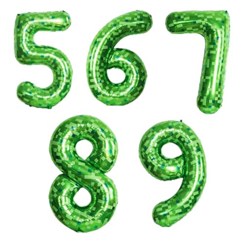 SSKHE Grünes Pixel-Zahlen-Ballon-Set (0-4 & 5-9) - 40 Zoll Limettengrüne Folien-Heliumballons für Geburtstagsdekorationen, Videospiel & Patrick's Day Partyzubehör, Kinder Jungen Mädchen Feier (0-4) von SSKHE