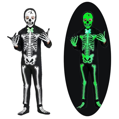 SSKHE Kids Skeleton Kostüm, Glow in der Dunkelheit Jumpsuit für Kleinkinder Jungen Mädchen, Halloween Skeleton Outfit Zubehör, Karneval Festival Party Fancy Kleid SSKHE Kids Skeleton Kostüm, Glow in der Dunkelheit Jumpsuit für Kleinkinder Jungen Mädchen, Halloween Skeleton Outfit Zubehör, Karneval Festival Party Fancy Kleid von SSKHE