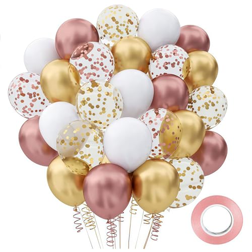 SSKHE Luftballons Gold und Rosa, 60 Stück Konfetti-Ballons, 30 cm, Heliumballons für Geburtstag, Hochzeit, Baby-Taufe von SSKHE