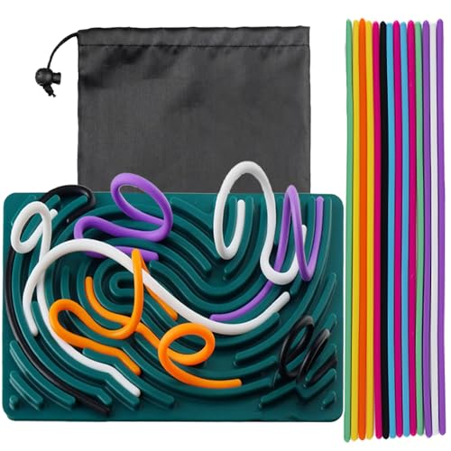 SSKHE Sensory Activity Board Silicone Sensory Montessori Toy Double-Sided Activity Board with Travel Bag & 20Strings Soothing for Stress Relief, Calming, Focus, ADHD and Autism von SSKHE