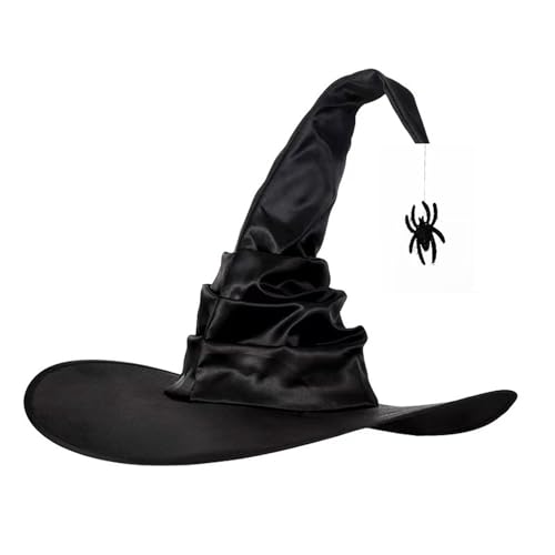 SSKHE Spinne Hexenhut Halloween Kostüm Zubehör, Klassischer spitzer Hexenhut mit breiter Krempe & gerüschtem Design, lustige Zaubererhüte für Frauen Männer Mädchen Erwachsene, Cosplay Karneval Party von SSKHE