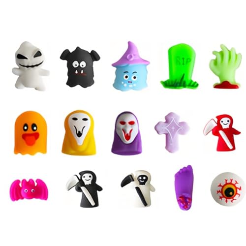 SSKHE Squishy Mini-Halloween-Spielzeug, 15 Stück, für Partytüten, inklusive Kürbis, Fledermaus, Spinne, Anti-Stress-Spielzeug für Halloween, Partys & Festivals von SSKHE