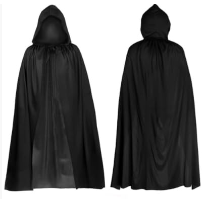 SSKHE Vampir 4-teiliges komplettes Set für Damen – mit 120 cm langem schwarzem Mantel, Horn-Kopfband, Augenmaske & Armband – perfekt für Halloween, Partys & Cosplay von SSKHE