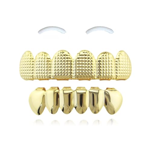 SSyang 18K Hip Hop Teeth Grills für den Mund, Zahnspange Dekoration, 2 Silikonformleisten, Hip Hop Teeth Grills für Mouth,für Musikfestivalpartys,Hip-Hop-Rapper,Dekorationen(Gold,Quadratischer Stil) von SSyang