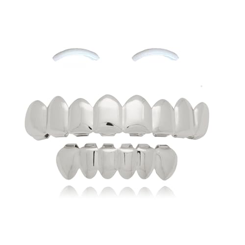 SSyang 18K Hip Hop Teeth Grills für den Mund, Zahnspange Dekoration, mit 2 Silikonformleisten, Hip Hop Teeth Grills für Mouth Top Bottom, für Musikfestivalpartys, Hip-Hop-Rapper(Silber) von SSyang