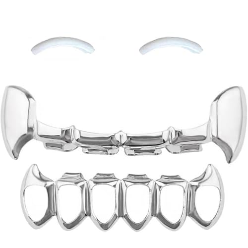 SSyang 18K Hip Hop Teeth Grills für den Mund, Zahnspange Dekoration, mit 2 Silikonformleisten, Hip Hop Teeth Grills für Mouth Top Bottom, für Musikfestivalpartys, Hip-Hop-Rapper, Silber SSyang 18K Hip Hop Teeth Grills für den Mund, Zahnspange Dekoration, mit 2 Silikonformleisten, Hip Hop Teeth Grills für Mouth Top Bottom, für Musikfestivalpartys, Hip-Hop-Rapper, Silber von SSyang