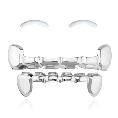 SSyang 18K Hip Hop Teeth Grills für den Mund, Zahnspange Dekoration, mit 2 Silikonformleisten,Hip Hop Teeth Grills für Mouth Top Bottom,für Musikfestivalpartys, Hip-Hop-Rapper,Silber,Flache Zahn Hohl SSyang 18K Hip Hop Teeth Grills für den Mund, Zahnspange Dekoration, mit 2 Silikonformleisten,Hip Hop Teeth Grills für Mouth Top Bottom,für Musikfestivalpartys, Hip-Hop-Rapper,Silber,Flache Zahn Hohl von SSyang