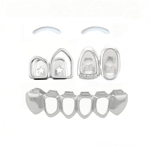 SSyang 18K Hip Hop Teeth Grills für den Mund,Zahnspange Dekoration,mit 2 Silikonformleisten,Hip Hop Teeth Grills für Mouth Top Bottom,für Musikfestivalpartys,Hip-Hop-Rapper,Silber,Doppelseite Styling SSyang 18K Hip Hop Teeth Grills für den Mund,Zahnspange Dekoration,mit 2 Silikonformleisten,Hip Hop Teeth Grills für Mouth Top Bottom,für Musikfestivalpartys,Hip-Hop-Rapper,Silber,Doppelseite Styling von SSyang