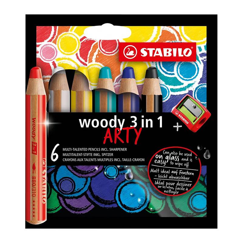 Buntstift STABILO® woody 3in1 ARTY 6er-Set mit Spitzer von STABILO®