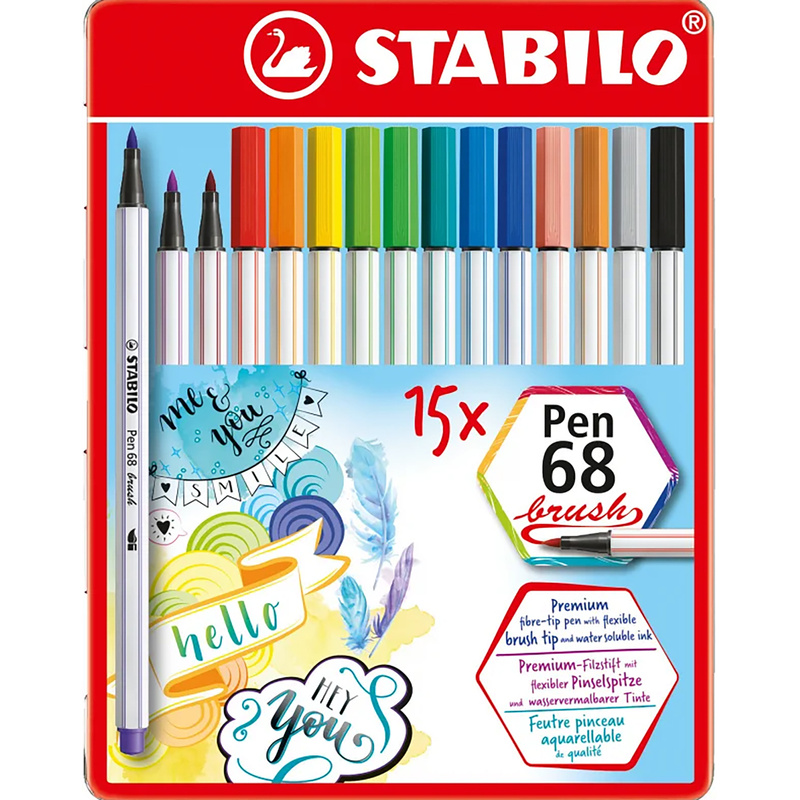 Filzstift STABILO® Pen 68 BRUSH 15er im Metalletui von STABILO®
