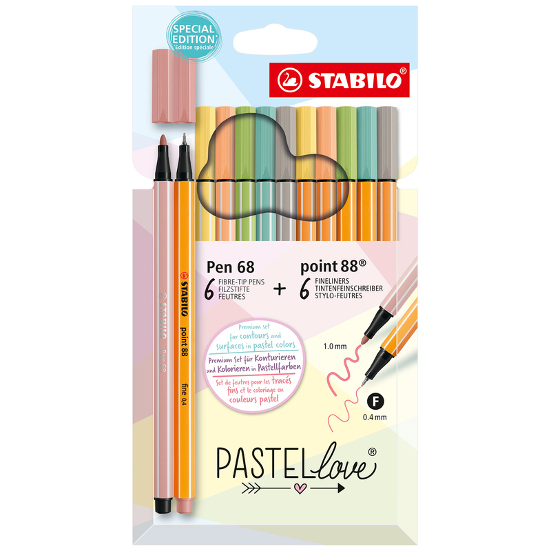 Fineliner STABILO® point 88+Pen 68 Pastellove 12er-Pack von STABILO®