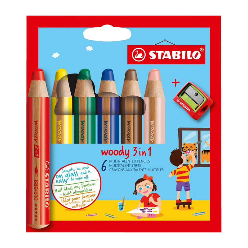 STABILO "Woody 3 in 1", Multitalent-Stifte, 6er-Set inklusive Spitzer von STABILO®