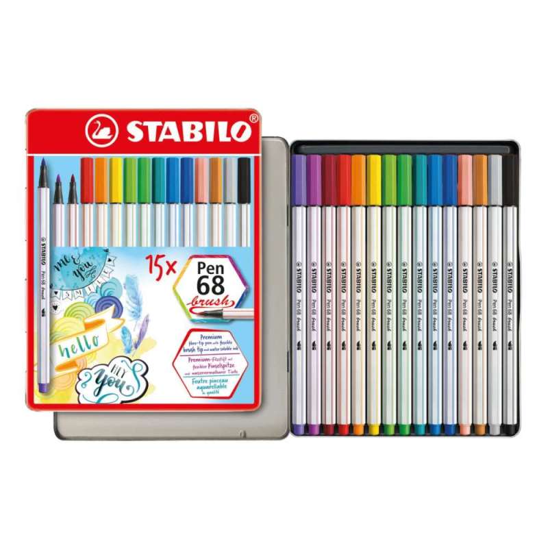 STABILO Premium-Filzstift Pen 68 brush, Sets Sets, STABILO Sets 15er Set Metalletui STABILO Premium-Filzstift Pen 68 brush, Sets Sets, STABILO Sets 15er Set Metalletui von STABILO