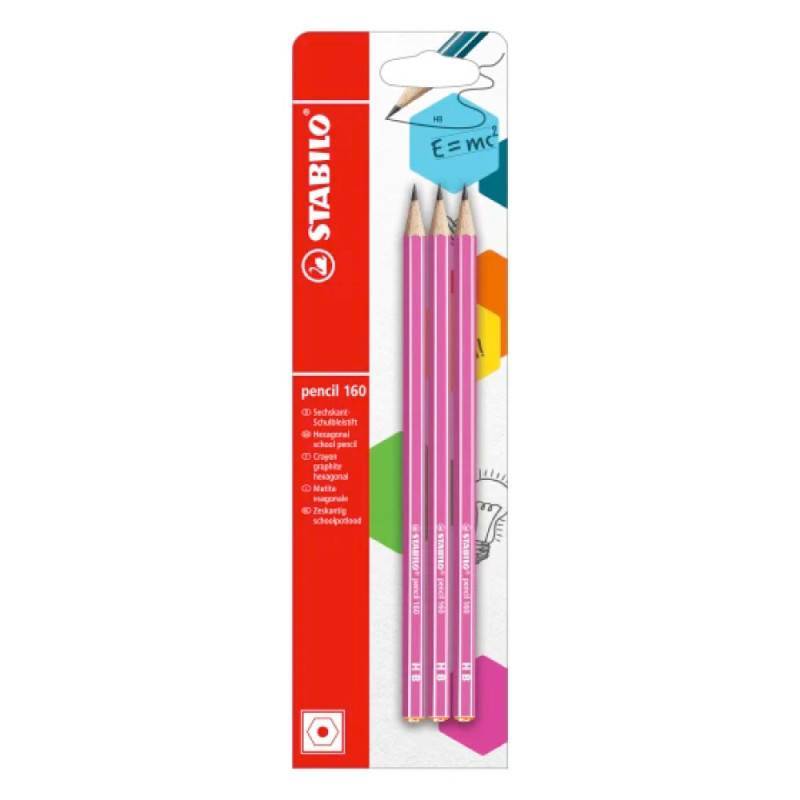 STABILO Schulbleistift pencil 160, Sets 3er Set, Bleistift ohne Radierer, Härtegrad HB, Farbe pink von STABILO