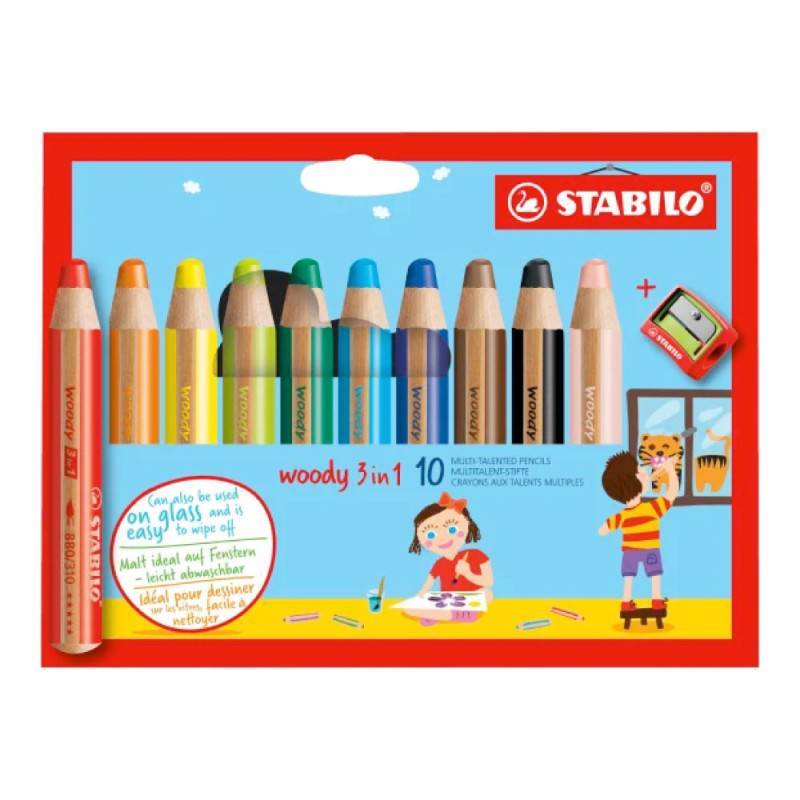 STABILO Wachsmalstifte woody 3 in 1, Sets Sets, STABILO Sets 10er Set + Spitzer von STABILO