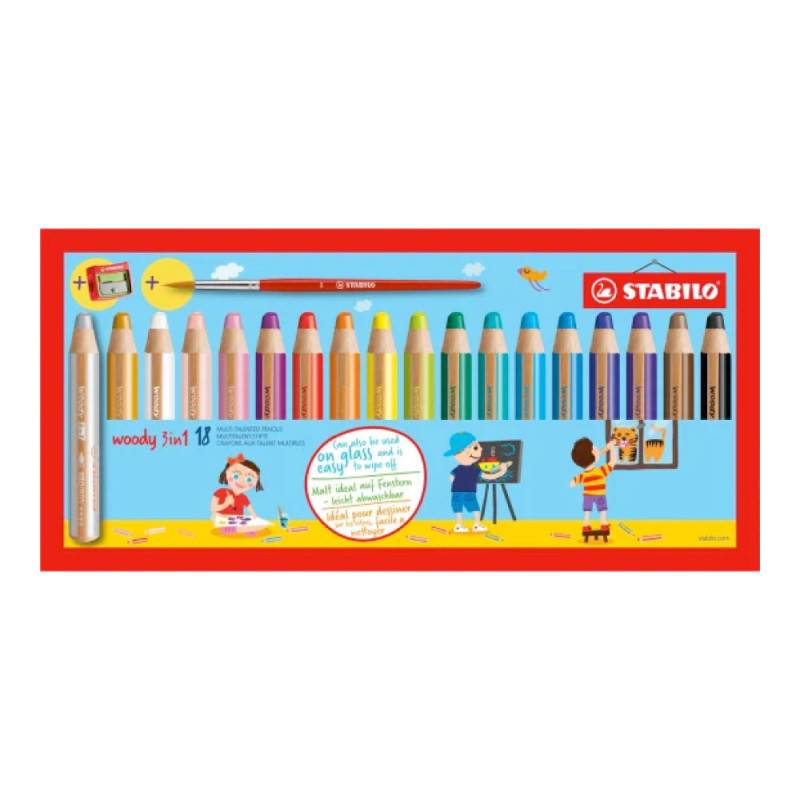STABILO Wachsmalstifte woody 3 in 1, Sets Sets, STABILO Sets 18er Set + Spitzer + Pinsel STABILO Wachsmalstifte woody 3 in 1, Sets Sets, STABILO Sets 18er Set + Spitzer + Pinsel von STABILO