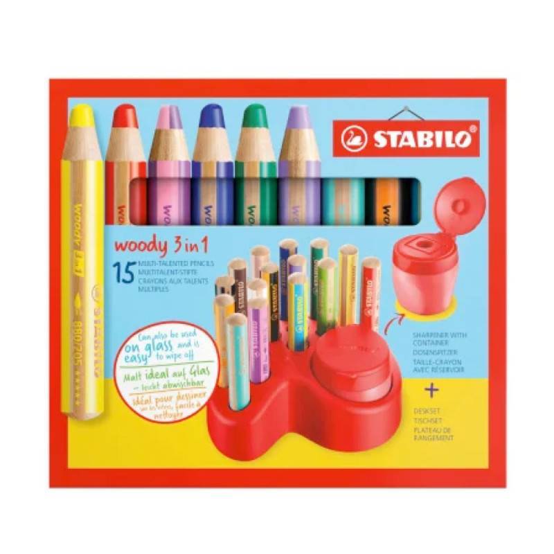 STABILO Wachsmalstifte woody 3 in 1, Sets Sets, STABILO Sets Tischset + Spitzer von STABILO