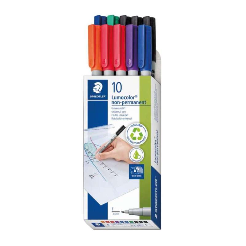 STAEDTLER Lumocolor Folienschreiber, Sets 10er Set, Ausführung abwischbar, Strichstärke 0,6 mm von STAEDTLER