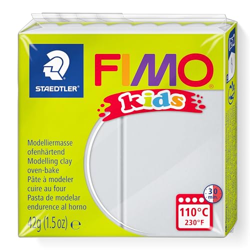 STAEDTLER ofenhärtende Modelliermasse FIMO kids, hellgrau, extra weich und geschmeidig, speziell für Kinder, Normalblock 42g, 8030-80 von STAEDTLER