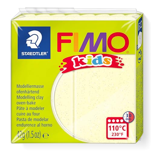 STAEDTLER ofenhärtende Modelliermasse FIMO kids, perlglanz gelb, extra weich und geschmeidig, speziell für Kinder, Normalblock 42g, 8030-106 von STAEDTLER