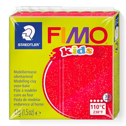 STAEDTLER ofenhärtende Modelliermasse FIMO kids, rot glitter, extra weich und geschmeidig, speziell für Kinder, Normalblock 42g, 8030-212 STAEDTLER ofenhärtende Modelliermasse FIMO kids, rot glitter, extra weich und geschmeidig, speziell für Kinder, Normalblock 42g, 8030-212 von STAEDTLER