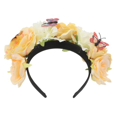 STAHAD Mexikanischer Blumen Haarreif mit Schmetterling Realistischer Floraler Kopfschmuck Leichter und Bequemer Vintage Stil Vielseitig für Halloween Cosplay und Mexikanische Themenpartys von STAHAD