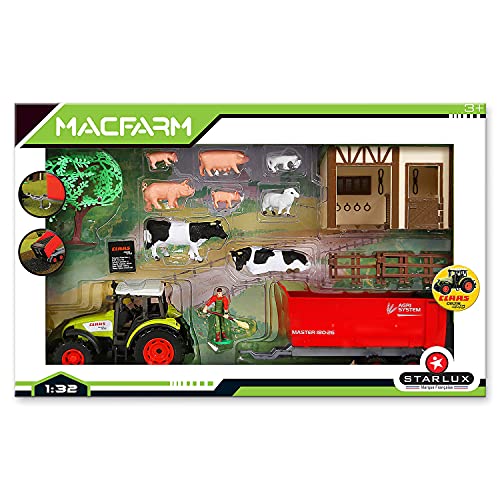 STARLUX – komplettes Bauernhof-Set mit Traktor Claas Celtis 446, Tiere, Bauernhofkörper und Zubehör – Maßstab 1/32 – Bauernhof – ab 3 Jahren – 802021, Grün, Rot., 1/32e von STARLUX