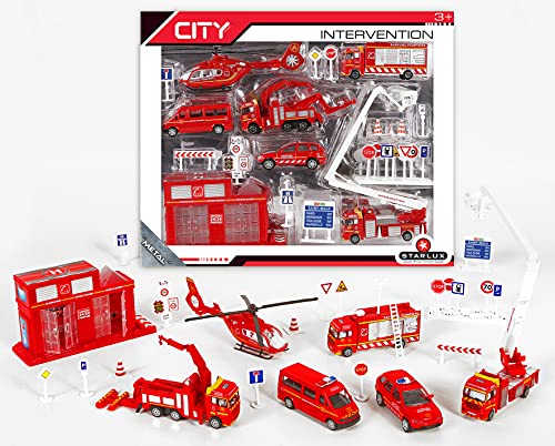 STARLUX - Großes Feuerwehrset Komplett - Sortiment Fahrzeuge Miniaturen Metallkollektion - Ab 3 Jahren - 806142 von STARLUX