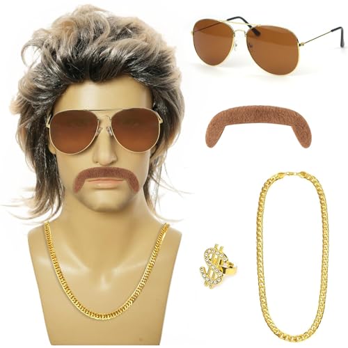 80er Jahre Outfit Herren Perücken 5er Set, 70er 80er Kostüm Herren Vokuhila Perücke 80er Jahre Accessoires von STARTONYOU