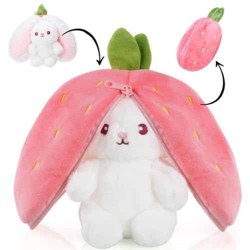 STARTONYOU 1 Stück Stofftier Plüsch Hasen Versteckspiel, Plush Hasen Erdbeeren,Hase Plüschtier Verstecken Rosa(18cm) von STARTONYOU