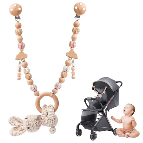 STARTONYOU Kinderwagenkette Häkelhasen Design, Kinderwagen Spielzeug mit Glocken und Stern Perlenanhängern, Holz Kinderwagenkette Geschenk zur Geburt für Neugeborenen Mädchen Junge von STARTONYOU