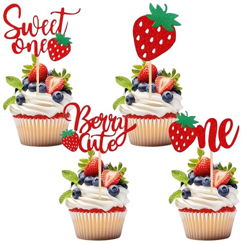 12 Cupcake-Topper „Sweet One“, glitzernde Erdbeer-Cupcake-Topper für Obst-Geburtstagspartys und Kuchendekorationen zum 1. Geburtstag. 12 Cupcake-Topper „Sweet One“, glitzernde Erdbeer-Cupcake-Topper für Obst-Geburtstagspartys und Kuchendekorationen zum 1. Geburtstag. von STATWTHMA