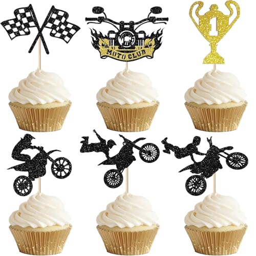 24 Motorrad-Cupcake-Aufsätze, schwarze glitzernde Motocross-Cupcakes für Sport-Motocross-Motto für Jungen und Männer 24 Motorrad-Cupcake-Aufsätze, schwarze glitzernde Motocross-Cupcakes für Sport-Motocross-Motto für Jungen und Männer von STATWTHMA